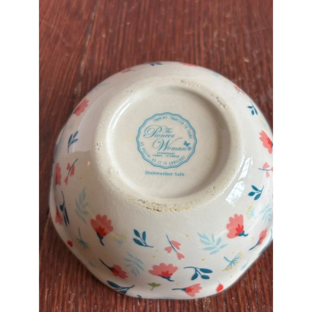 Pioneer Woman Floral 1/2 Cup Measuring Prep Bowl Stoneware Scalloped Pink Rim